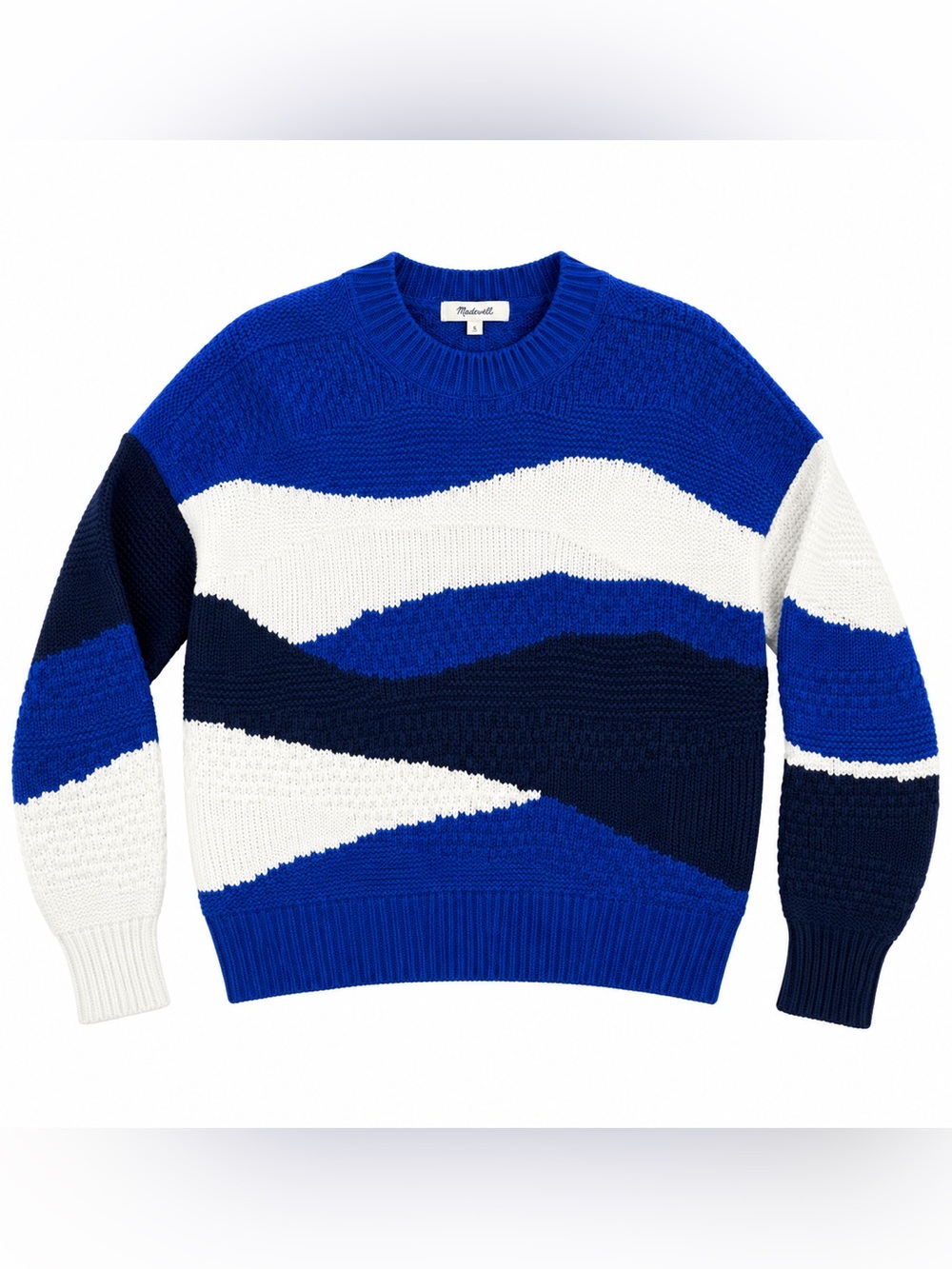 Madewell Navy, Royal Blue & White Wave Crewneck Sweater